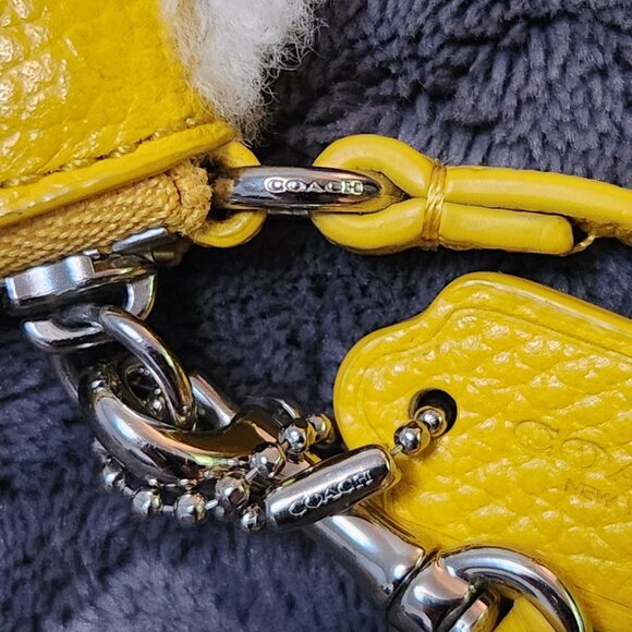 Coach Yellow Leather Shearling Trim Wristlet - Picture 4 of 9